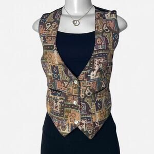90s Vintage vest tapestry 100% cotton size small Western boho Granny grannie S